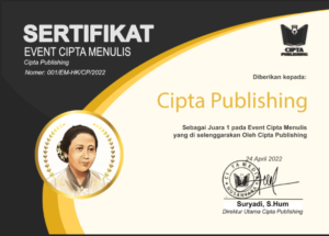 Sertifikat pemenang event menulis